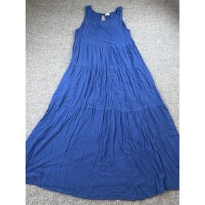 Max Studio Blue Maxi Dress L 100% Rayon Tiered Sleeveless Boho